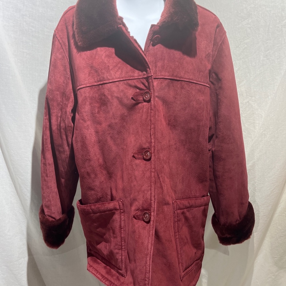 Dennis Basso Leather/Suede Faux Fur Coat, Women’s size L